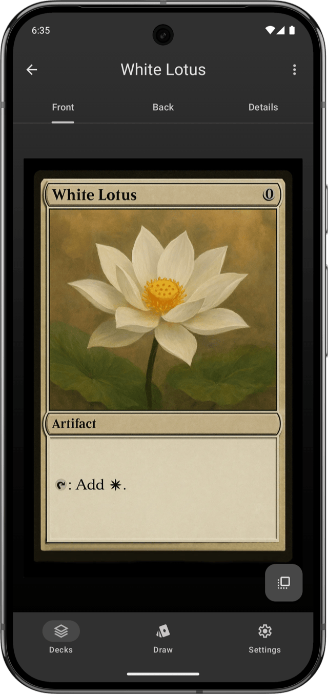 Card details screen showing a single card with tags and notes