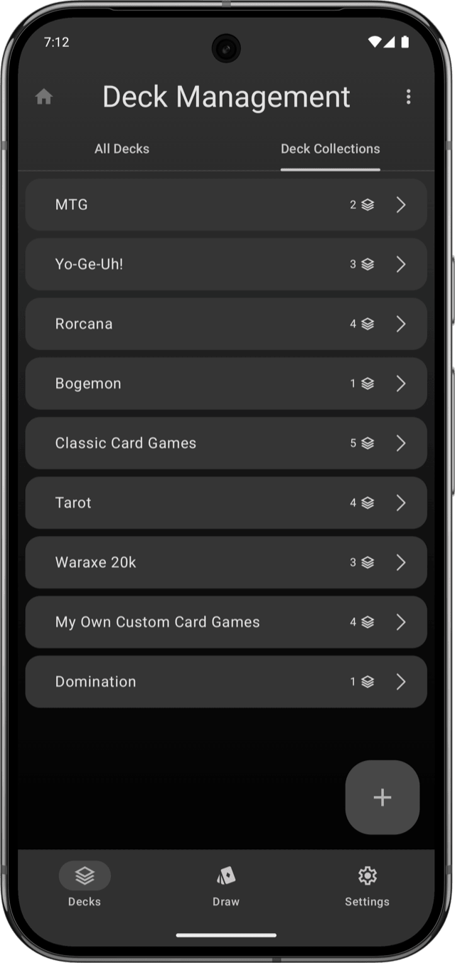 Collections screen grouping multiple decks together