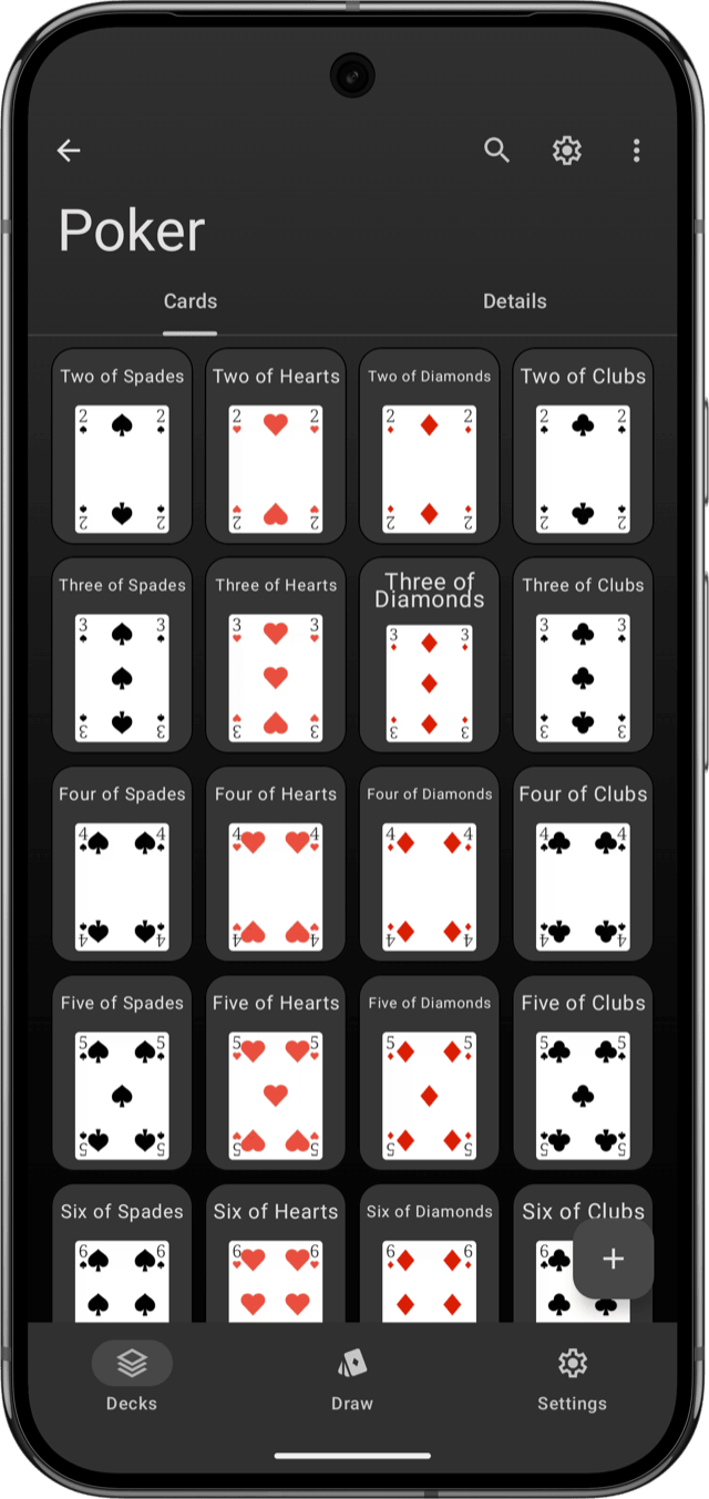 Deck details screen showing a card list with cover image and metadata