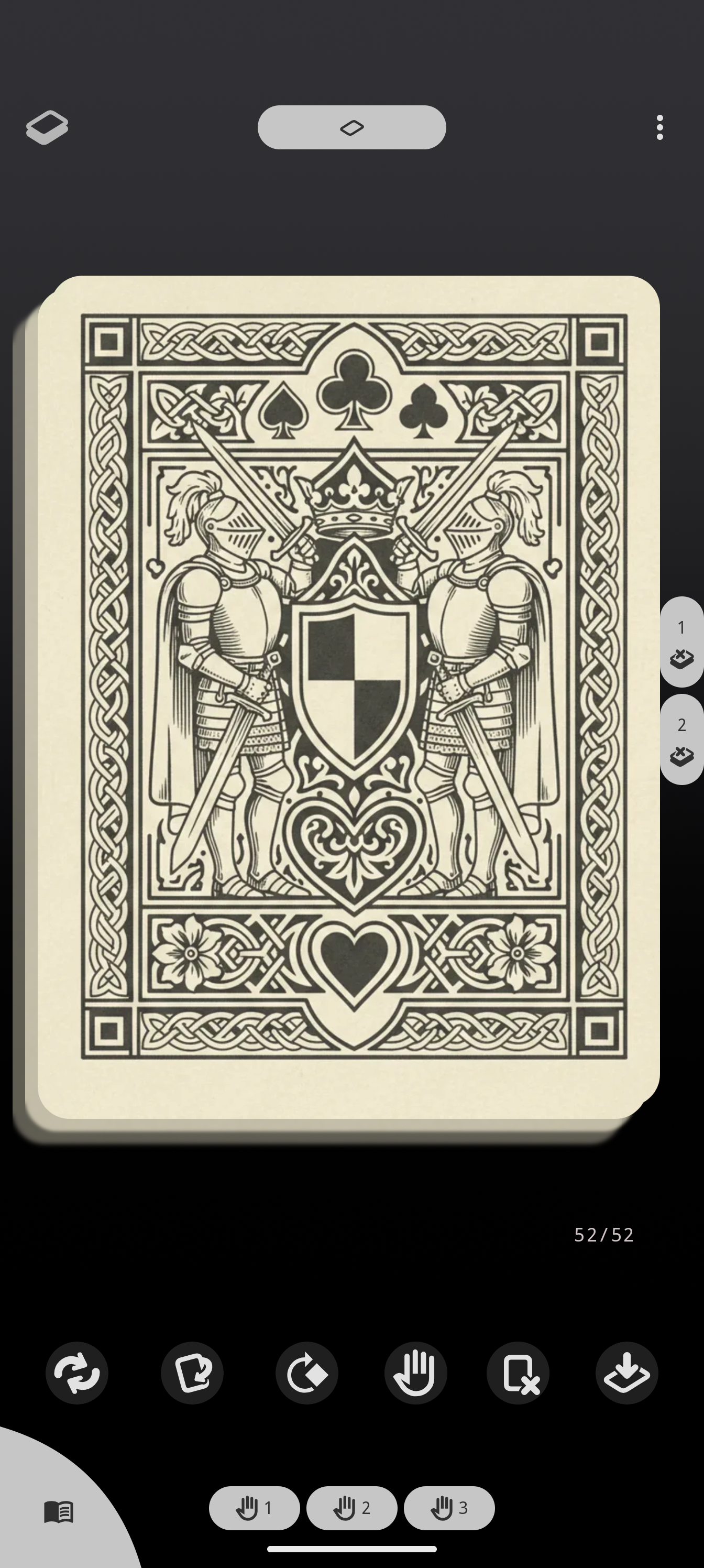 The deck-simulation draw screen showing the top of the draw pile with a full card count