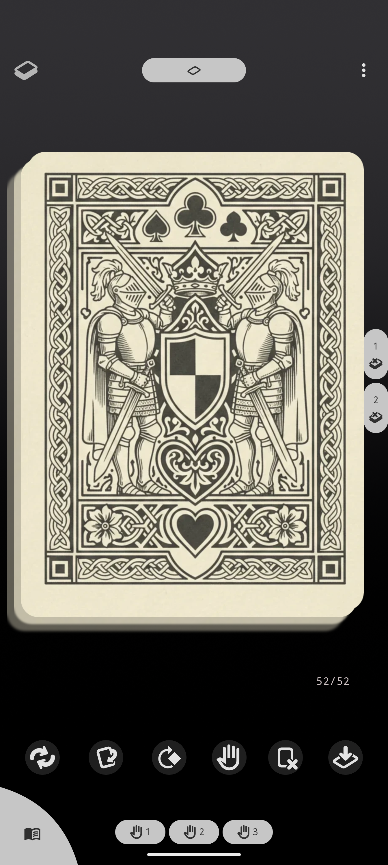 The built-in demo deck open in the Deck Builder simulation, showing the draw pile and 52 of 52 cards remaining